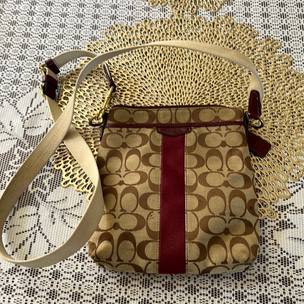 Coach crossbody bag burgundy and tan